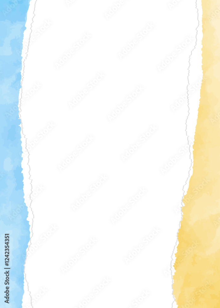 Obraz premium 破れた紙のフレーム、水彩カラー、背景素材、縦向き