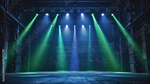 Dramatic Lighting Effects in an Empty Industrial Venue for Performance and Events