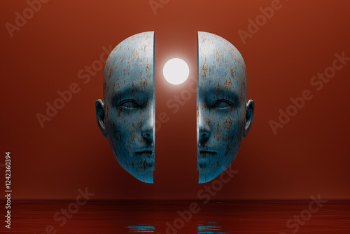 Creative expression through split heads and luminous sphere concept