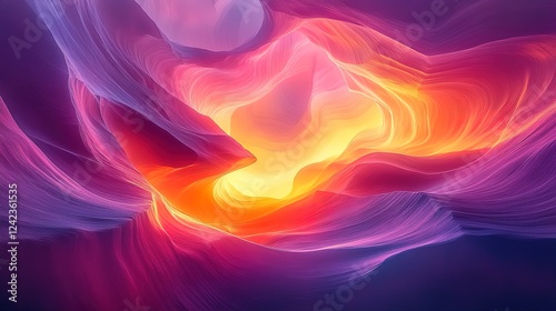 A glowing abstract canyon illuminated by cascading light from above