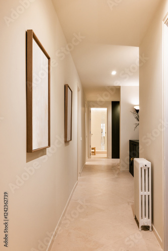 Modern apartment hallway with minimalist design features photo