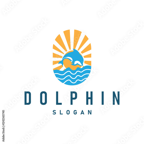 simple design open sea animal dolphin logo with simple sea dolphin concept illustration template