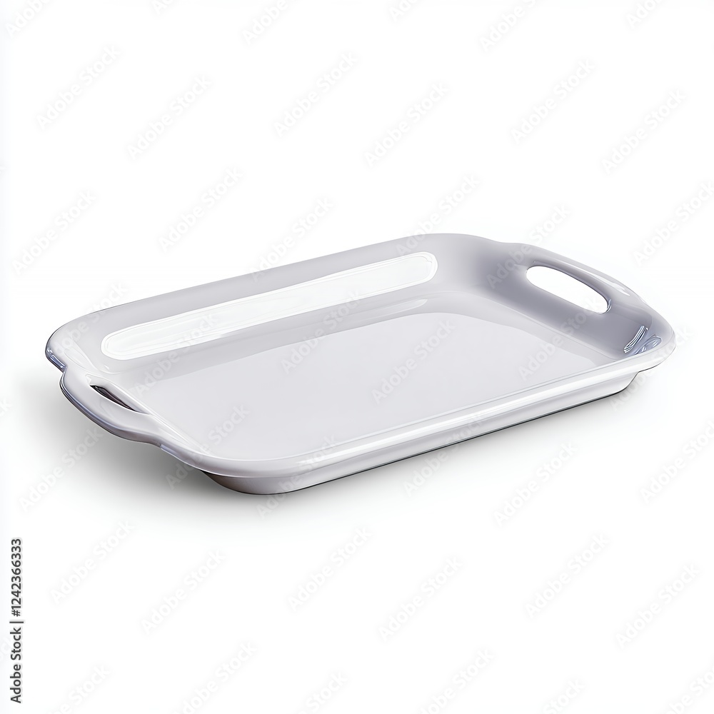 Elegant White Ceramic Serving Tray With Handles, Generative AI. Elegant White Ceramic Serving Tray With Handles, Generative AI.