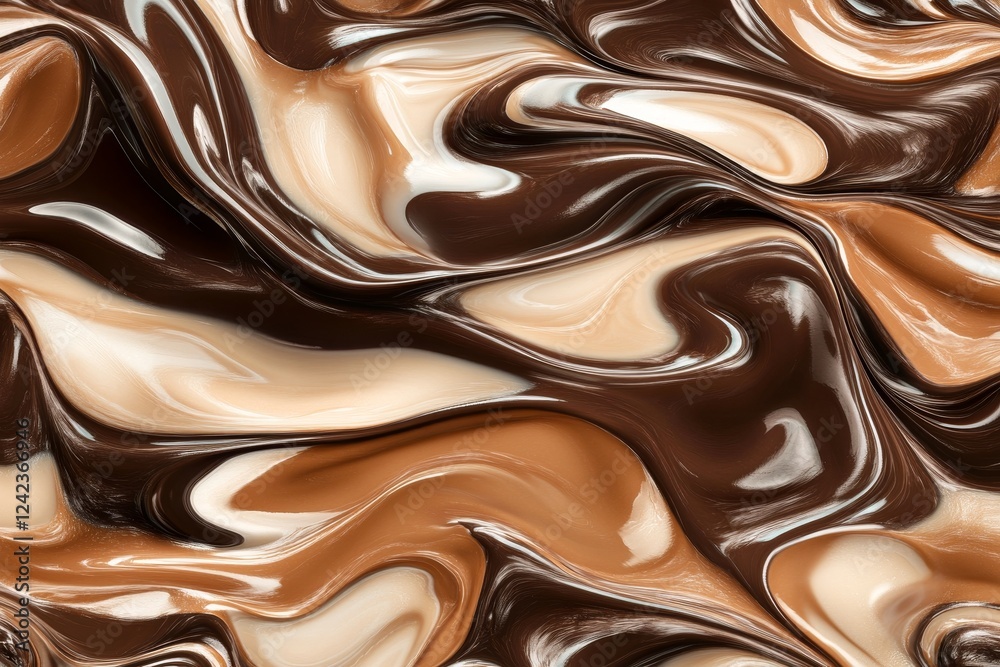 Swirling chocolate, cream textures, background, food, packaging Swirling chocolate, cream textures, background, food, packaging