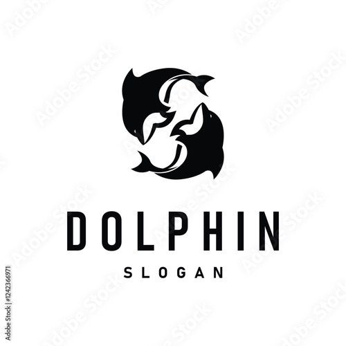 simple design open sea animal dolphin logo with simple sea dolphin concept illustration template