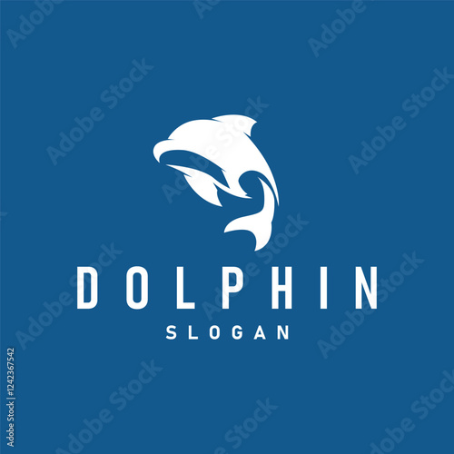 simple design open sea animal dolphin logo with simple sea dolphin concept illustration template