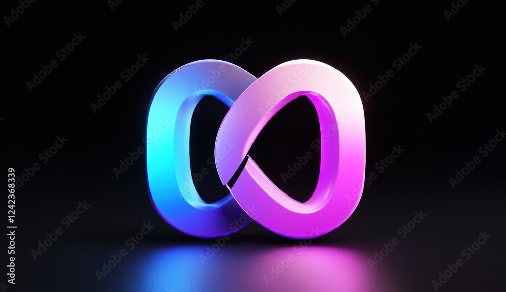 Glowing neon infinity symbol on dark background. Glowing neon infinity symbol on dark background.