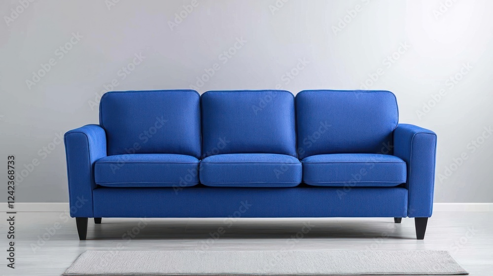Fototapeta premium Modern Blue Three-Seater Sofa in Minimalist Living Room
