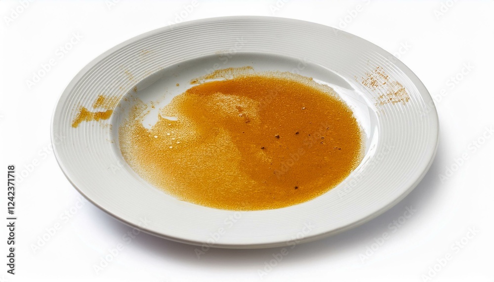 Dirty white Plate Oil and Smeared Sauce isolated white background Dirty white Plate Oil and Smeared Sauce isolated white background