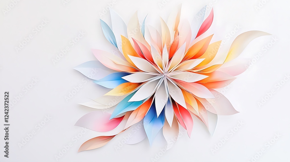 Fototapeta premium A colorful flower made of paper is displayed on a white background