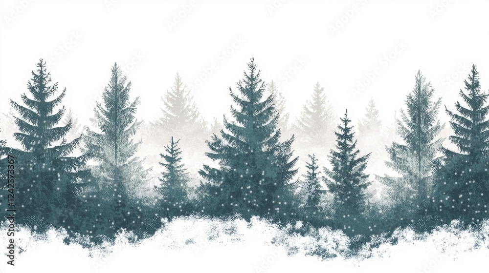 Winter Landscape with Snowy Pine Trees in a Serene Forest Setting for Holiday and Nature Themes Winter Landscape with Snowy Pine Trees in a Serene Forest Setting for Holiday and Nature Themes