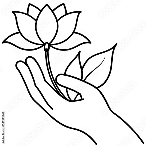 Abstract continuous line art hand holding brush in dynamic strokes representing creative expression with copy space