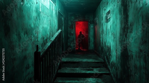 Wallpaper Mural Mysterious Dark Hallway Illuminated by Eerie Red Light at the End Creating an Atmosphere of Suspense and Intrigue Evoking Feelings of Fear and Anticipation in a Dimly Lit Environment Torontodigital.ca