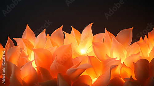 Fiery flames with glowing orange and yellow hues on a dark background. photo