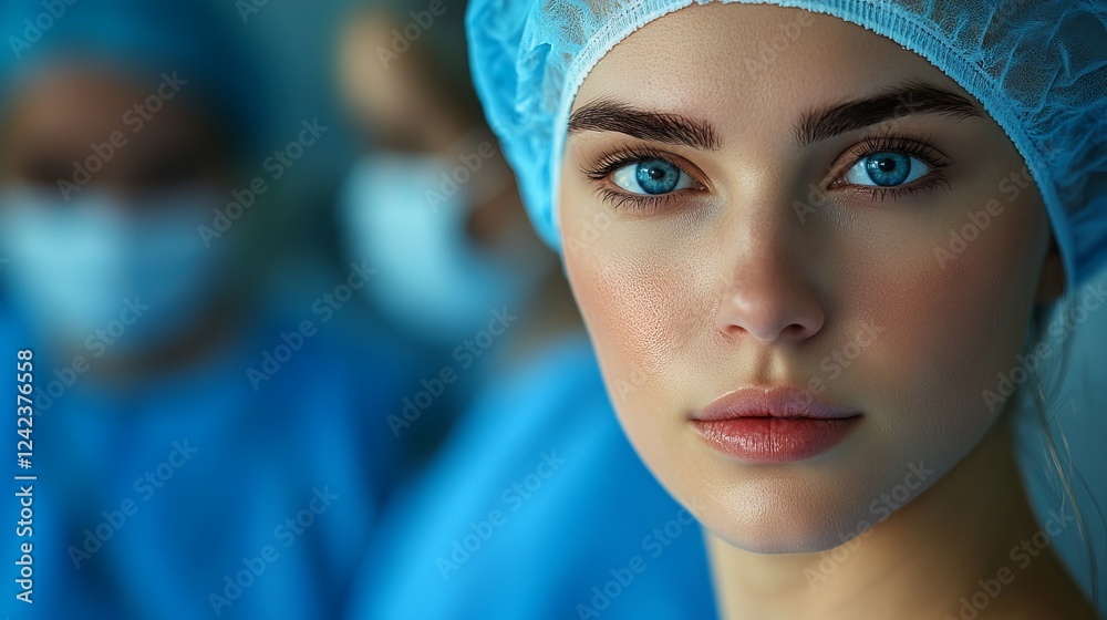 Professional Female Healthcare Worker Wearing Surgical Cap in Clinical Setting Reflecting Dedication and Compassion in Patient Care Highlighting Importance of Medical Professionals in Society Professional Female Healthcare Worker Wearing Surgical Cap in Clinical Setting Reflecting Dedication and Compassion in Patient Care Highlighting Importance of Medical Professionals in Society