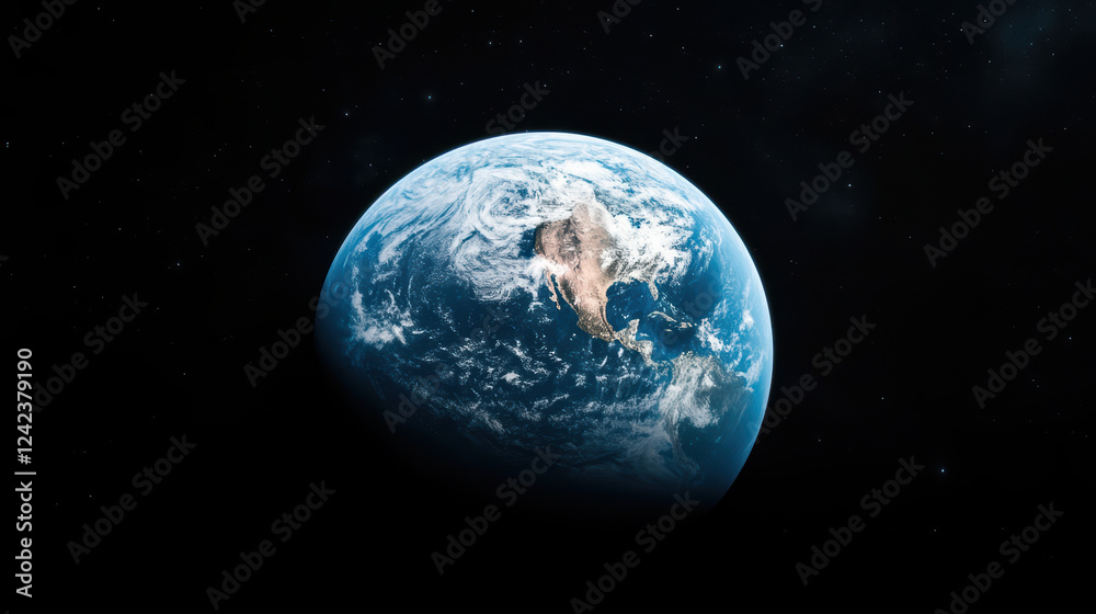 Fototapeta premium A blue and white planet with a dark background