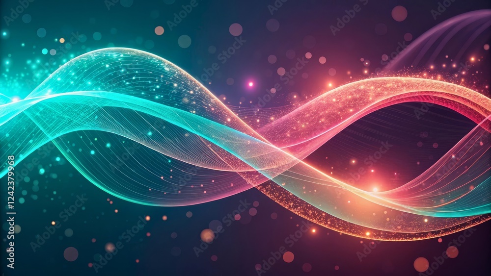 Fototapeta premium Colorful Abstract Waves With Shimmering Particles in Dynamic Motion Displaying Energy and Light