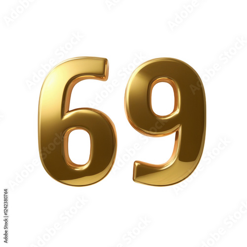 3d gold number 69 isolated on transparent background photo