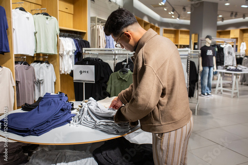 pretty young man choosing clothes  photo