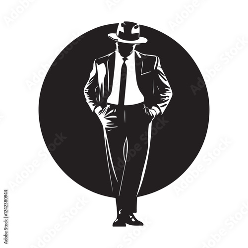 Retro Detective standing image Illustration vector isolated on white background.
