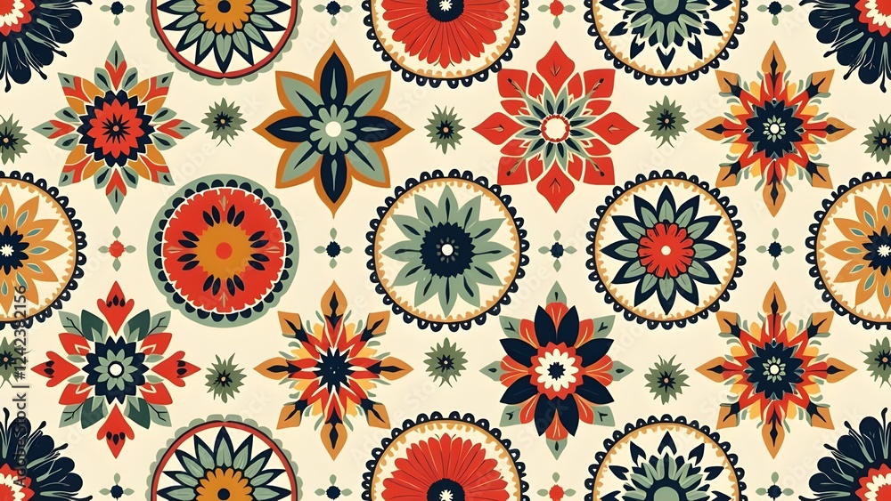 Timeless Paisley and Rosette Pattern in Brick Red and Mustard Timeless Paisley and Rosette Pattern in Brick Red and Mustard