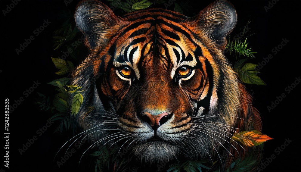 Fototapeta premium Sumatran Tiger on a black background