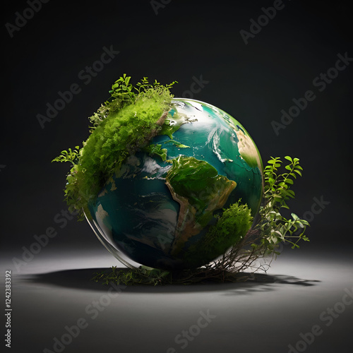 earth day tree on green earth on white isolate background generative AI tools