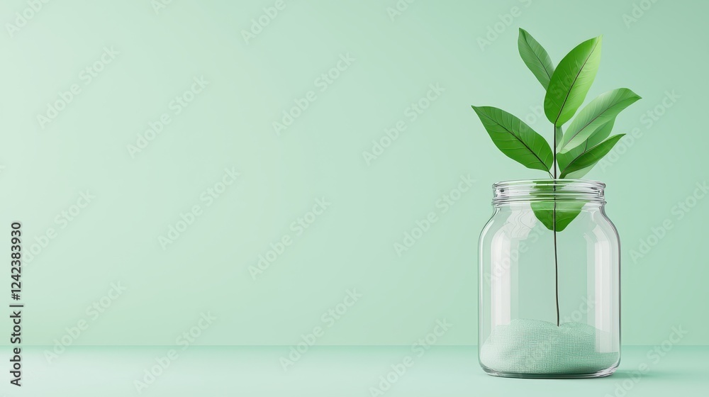 A sprouting plant in a glass jar on a soft green background, symbolizing growth and vitality. A sprouting plant in a glass jar on a soft green background, symbolizing growth and vitality.