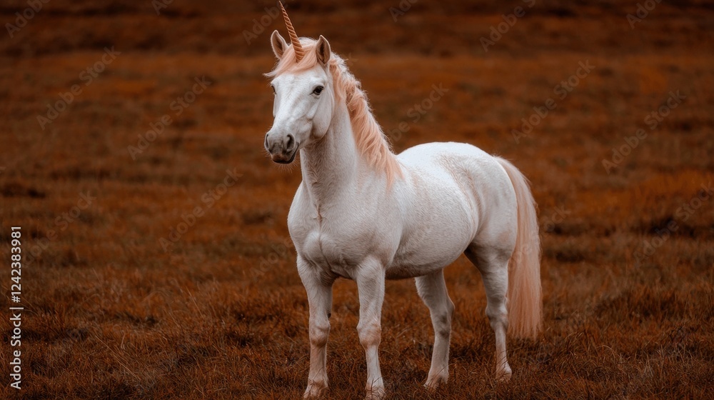 Obraz premium Majestic white unicorn standing in a field
