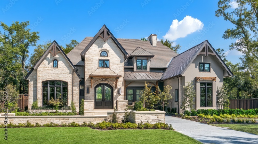 Luxurious Stone and Stucco Dream Home with Expansive Lawn and Mature Trees Luxurious Stone and Stucco Dream Home with Expansive Lawn and Mature Trees
