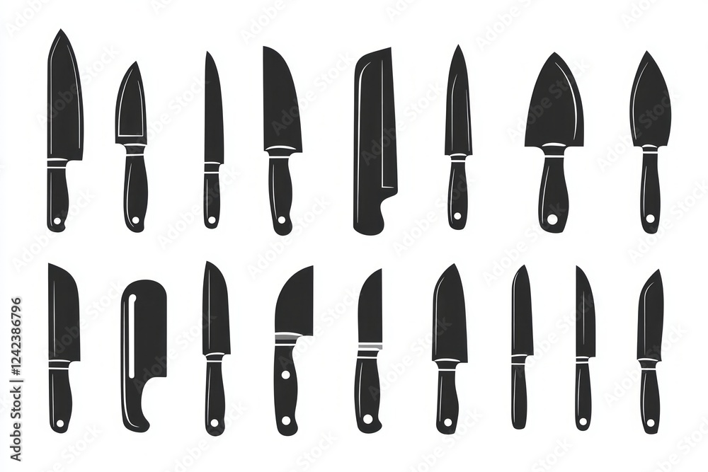 Diverse Set of Kitchen Knives - Silhouettes for Culinary Design Diverse Set of Kitchen Knives - Silhouettes for Culinary Design