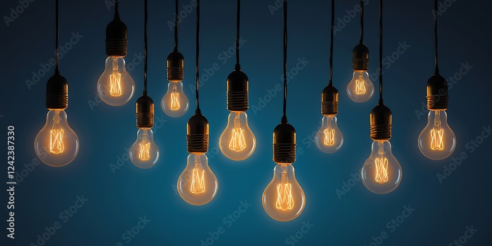 Creative abstract image of illuminated hanging light bulbs with one standing out, symbolizing intelligence, originality, success, problem-solving, smart thinking, and future possibilities
Creative abstract image of illuminated hanging light bulbs with one standing out, symbolizing intelligence, originality, success, problem-solving, smart thinking, and future possibilities