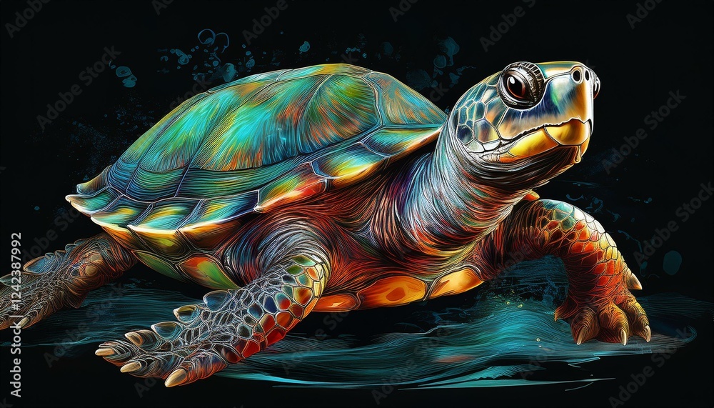 Obraz premium Freshwater Turtle on a black background