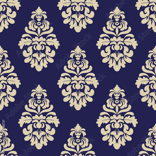 Vector seamless damask pattern with floral baroque elements. Repetitive vintage design for wallpapers, fabric, textile, upholstery, curtains, slipcover, blinds, packaging, bedding photo