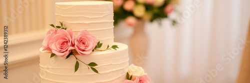 Beautifully decorated three tier wedding cake with floral arrangements, elegant, wedding cake, confectionery photo