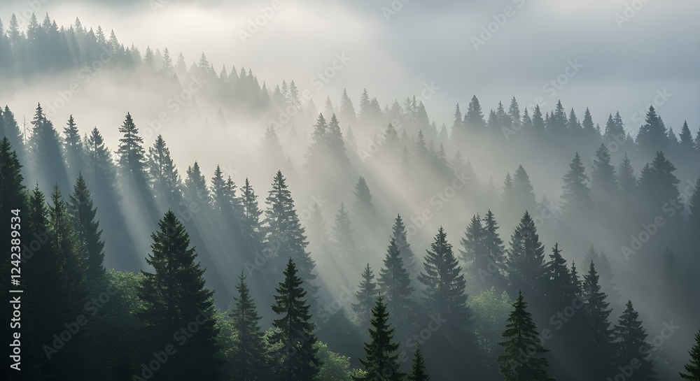 Fototapeta premium Whispers of the Mountain Mist Generative AI 