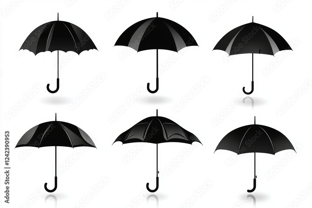 Elegant Black Umbrella Illustrations Set - Rain Protection Design Elegant Black Umbrella Illustrations Set - Rain Protection Design