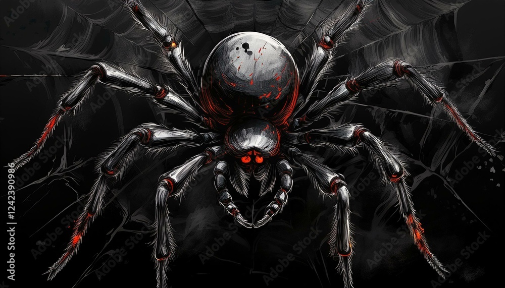 Fototapeta premium Black Widow Spider on a black background