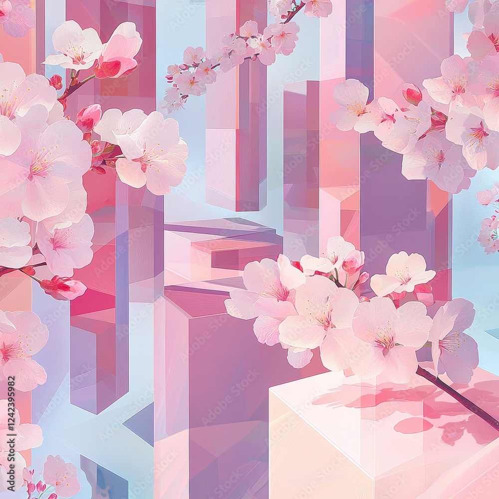 Obraz premium Abstract Geometric Design Infused with Cherry Blossom Aesthetic