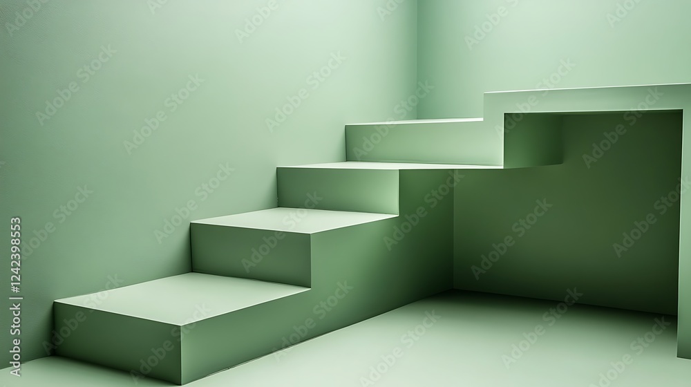 Green steps, corner room, minimal background, product display Green steps, corner room, minimal background, product display