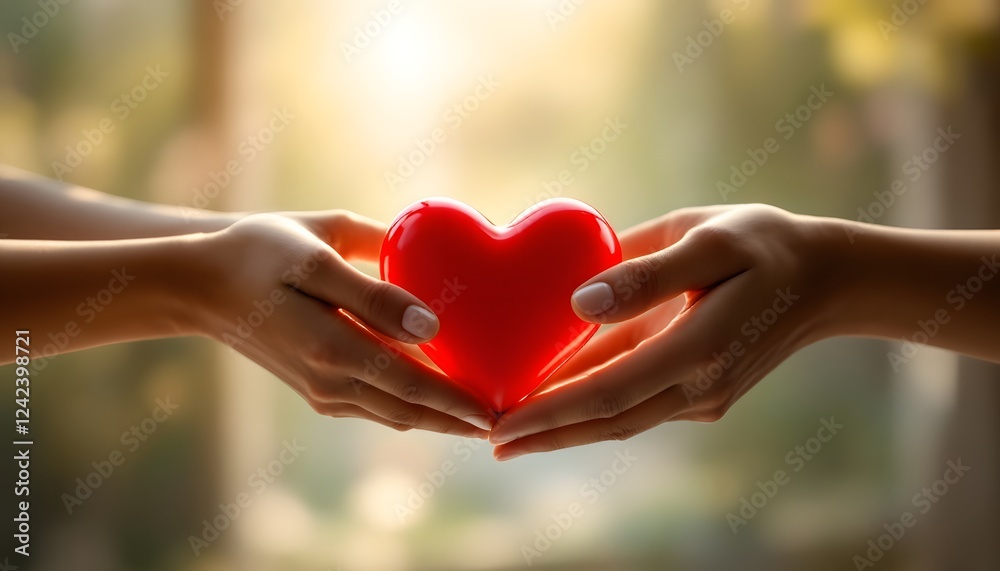 Two Hands Gently Hold a Red Heart Symbol Two Hands Gently Hold a Red Heart Symbol