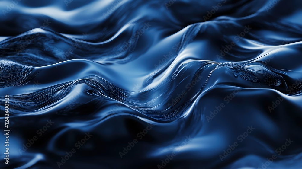 Obraz premium Abstract blue waves, flowing water texture, smooth patterns in liquid, undulating surface, seamless background for creative projects, deep ocean scene, calm aesthetic design