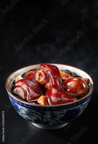 Closeup of homemade sweet and sour pork knuckle snack photo