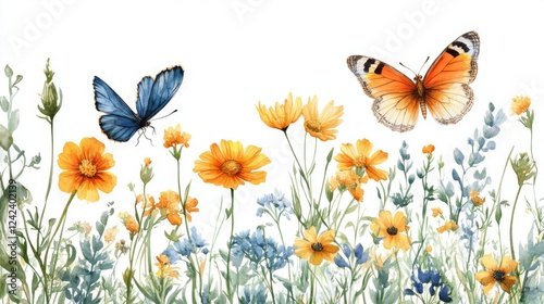 A Vibrant Garden of Butterflies and Flowers