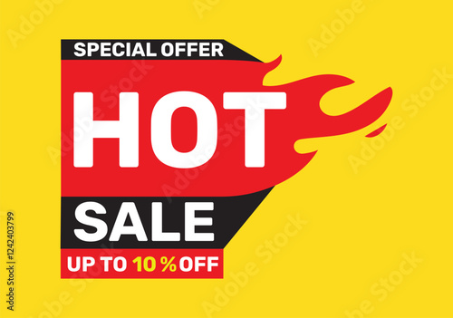 10 Percentage off HOT SALE on a bright yellow background vector illustration.