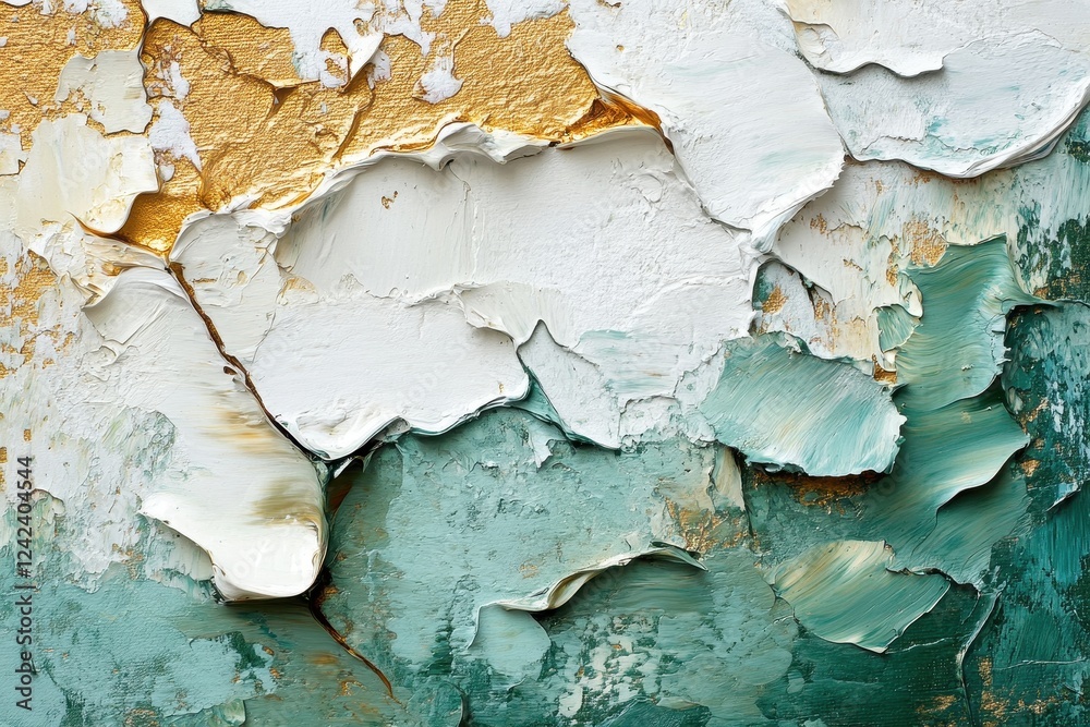 Obraz premium Abstract art with gold, white, and teal. Ideal for backgrounds, websites, or adding a modern touch to your design projects.