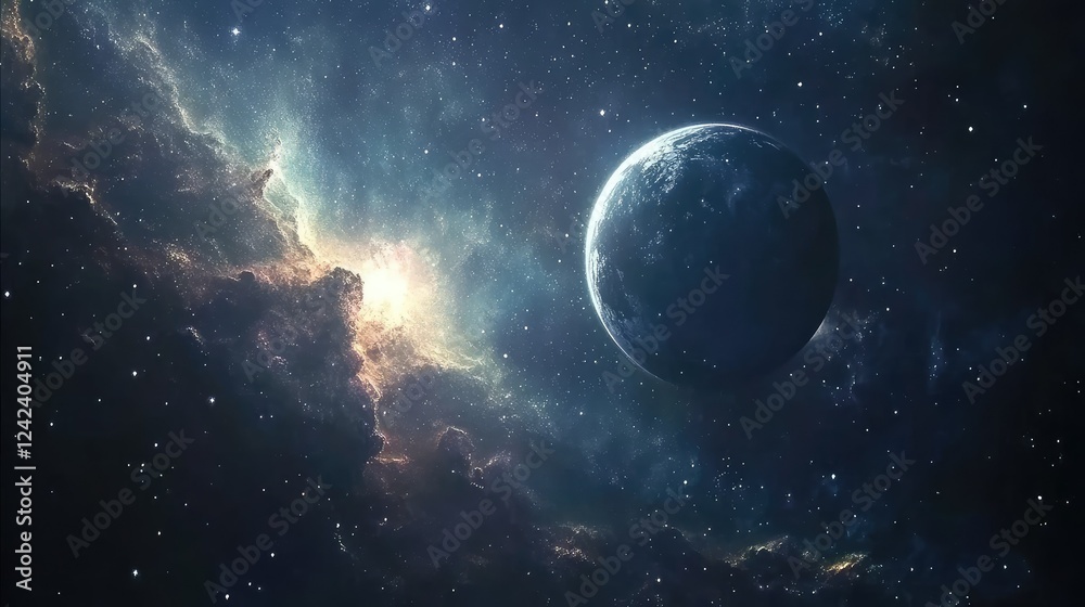 Stunning Cosmic Landscape Featuring a Planet Surrounded by Colorful Nebulae and Bright Stars in the Vastness of Outer Space Captured in Breathtaking Detail Stunning Cosmic Landscape Featuring a Planet Surrounded by Colorful Nebulae and Bright Stars in the Vastness of Outer Space Captured in Breathtaking Detail