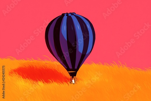 Hot Air Balloon Over a Vibrant Field at Sunset