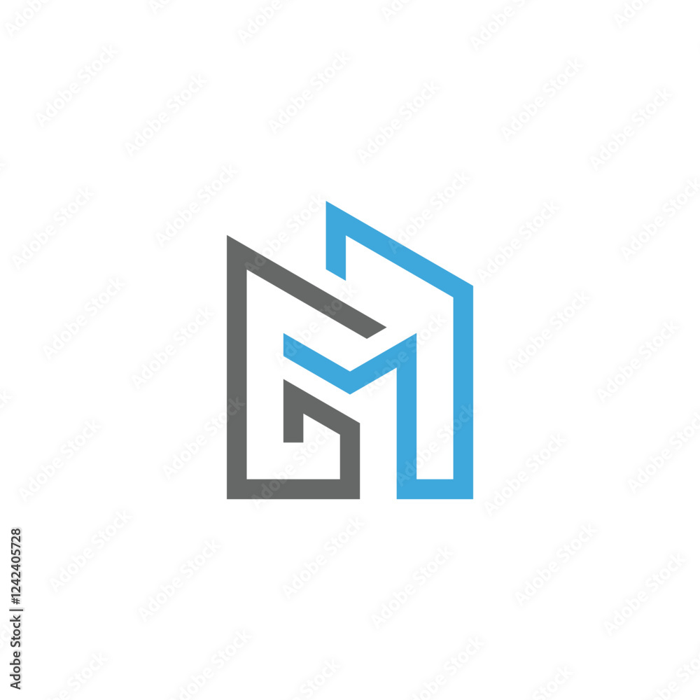 letter GM initial with building logo line art letter GM initial with building logo line art