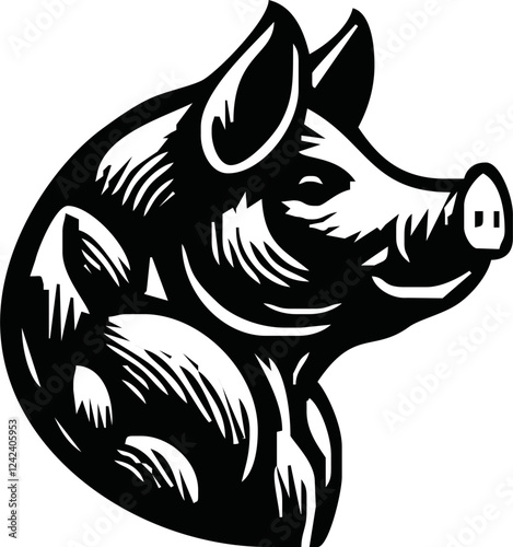tattoo and t shirt design black and white hand drawn head pig with body muscle vector